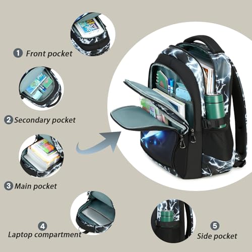 Boys Backpack for Kids Elementary School Bags Lightning Teens Durable Bookbag (black) - style: Black