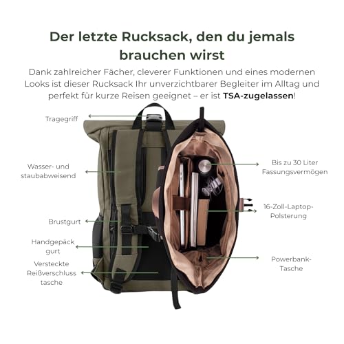 8000Kicks Everyday Hemp Backpack - Lightweight and Waterproof Backpack with Anti-theft pocket and Spacious Interior (Dark Green) - color: Dark Green