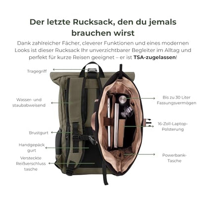 8000Kicks Everyday Hemp Backpack - Lightweight and Waterproof Backpack with Anti-theft pocket and Spacious Interior (Dark Green) - color: Dark Green