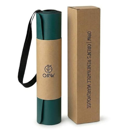 ORW Non Slip Hot Yoga Mat with Carrying Strap - Grip Surface & Natural Rubber Base, REACH Tested, Home & Studio Practice - color: Blackish Green PU Rubber Mat 72x24