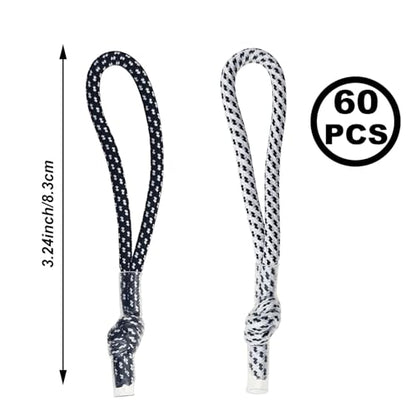 60Pcs Zipper Pull Replacement Tabs for Backpack, Heavy Duty Nylon Zipper Pulls for Luggage, Jackets, Suitcases, Durable Braided Cord Extender for Outdoor Gear & Travel Bags