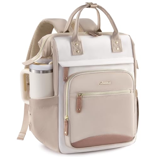 LOVEVOOK Laptop Backpack for Women Work Bag with Large Capacity Cup Side Pocket, 15.6 Inch Waterproof Computer Backpacks Purse, College Bookbag for School, Business, Teacher, Travel - color: Beige-khaki, size: 17.3INCH
