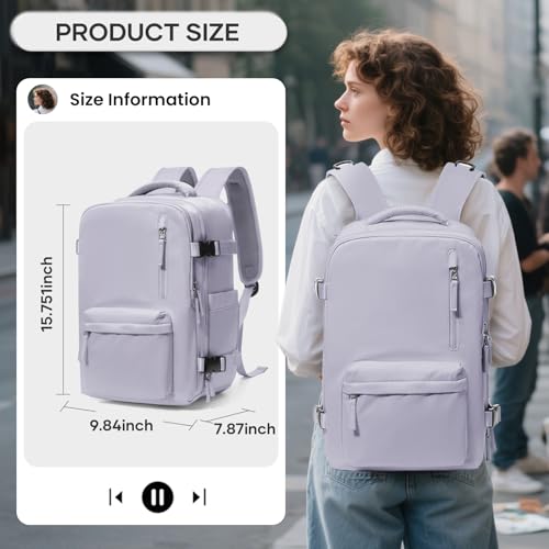 VECAVE Travel Backpack for Women, Airline Flight Approved Carry On Backpacks Waterproof 14 Inch Laptop Backpack with Shoe Compartment Casual Daypack Purple.. - color: H60-purple, size: Small