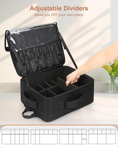 Relavel Makeup Backpack Extra Large Travel Train Case Professional Makeup Artist Kit Set Bag with 4 Clear Bags, Brush Storage Organizer Box with Dividers for Cosmetic Hair Tools Barber Supplies, Black - color: Black