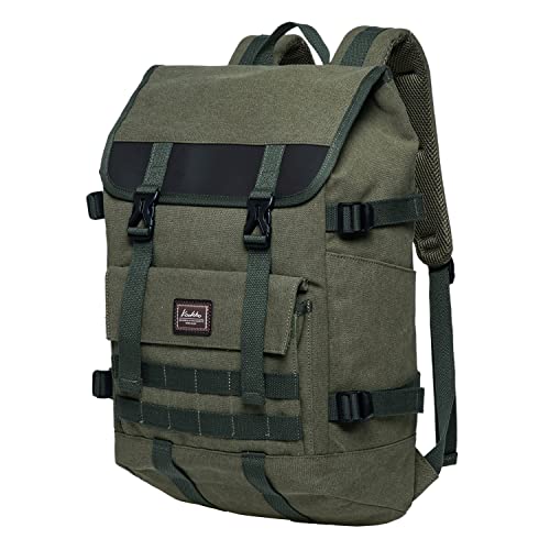 KAUKKO Laptop Backpack for Unisex, Casual Daypack Fits 15.6" Laptop (18-CANVAS ARMYGREEN) - color: 18-canvas Armygreen