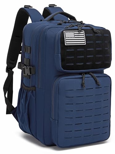 Wotony Military Tactical Backpack for Men Waterproof Daypack 3 Day Assault Pack Laser-Cut MOLLE Webbing Design with Water Bottle Holder Black Small Tactical Assault Bag (Blue, 35L) - color: Blue, size: 35L