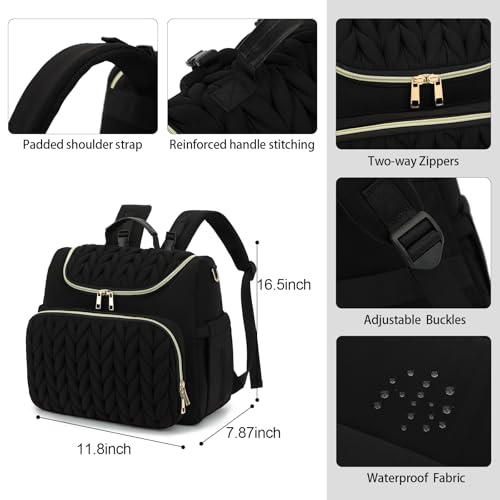 Small Diaper Bag Backpack Quilted Mini Baby Crossbody Diaper Bag Tote for Mom and Baby Girls Boys (Black) - color: Black