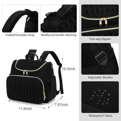 Small Diaper Bag Backpack Quilted Mini Baby Crossbody Diaper Bag Tote for Mom and Baby Girls Boys (Black) - color: Black