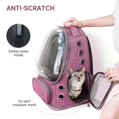 Cawypety Cat Backpack Carrier, Breathable Cat Carrier Large Space Bubble Pet Backpack for Kitty Small Dog up to 12lbs, Transparent & Foldable Pet Carrier for Travel Hiking（Pink） - color: Pink