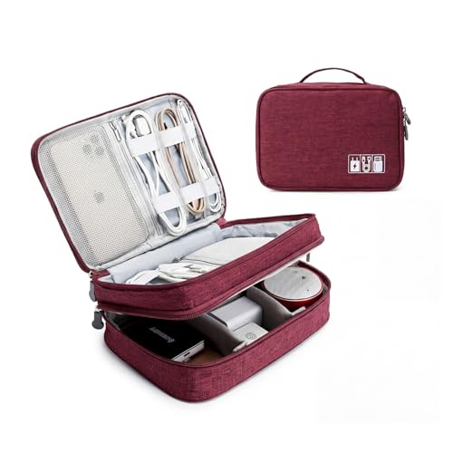 Lanola Travel Cable Organizer Bag, Electronic Accessories Case Portable Double Layer Cable Storage Bag for Cord,phone,Charger, Flash Drive, Phone, SD Card,Personal Items - (Red) - color: Red