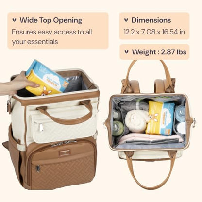 BabbleRoo Leather Diaper Bag Backpack, Multifunction Large Bags with Changing Pad & Stroller Straps & Pacifier Case, Unisex Stylish Travel Back Pack Nappy Changing Bag for Moms Dads (Caramel Cream) - color: Vegan Leather, Caramel Cream