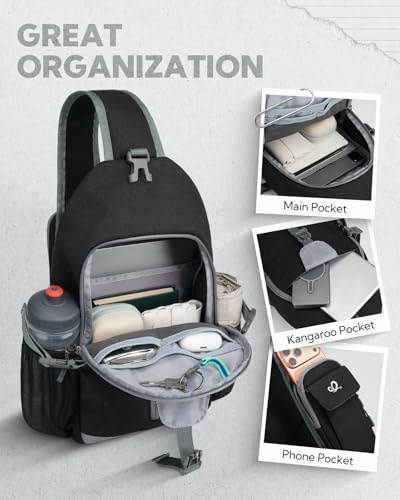 WATERFLY Sling Bag Crossbody Backpack: 8L RFID Anti Theft Cross Body Shoulder Bag Travel Crossover Side Bag for Men Women - color: Black