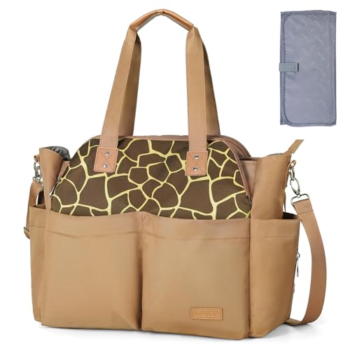 Lekebaby Diaper Bag Tote for Baby - 17 Pockets Large Travel Diaper Tote with Portable Changing Pad, Mom Crossbody Hospital Bag for Labor Delivery, Waterproof, Baby Essentials for Newborn Gifts, Brown - color: Brown