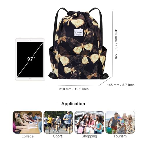 XEYOU Drawstring Sports Backpack Lightweight Gym Yoga Sackpack Shoulder Rucksack Casual Outdoor Daypack for Women and Men | Lightweight - color: Butterfly