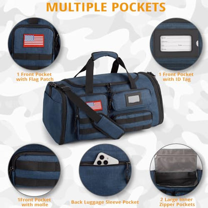 Expandable Gym Bag For Men,Tactical Large 3 in 1 Sports Duffle Bag With Shoes Compartment,Water Resistant Sports Gym Tote Bags Multi-functional Weekend Travel Backpack Overnight Bag - color: Blue