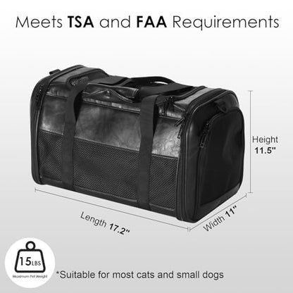 Fashion Leather Dog Carrier, Airline Approved Cat Carrier Soft Sided Pet Bag Carrier Purse for Puppy Kitten Small Animals Black - color: Black