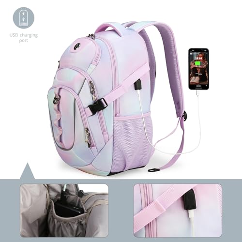 Swissdigital Laptop Backpack with USB Charging Port, Travel Backpack Fits 15.6 inches Computer, 31L Backpack for Women, Pink Purple | SD803-104 - color: Pink Purple