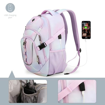 Swissdigital Laptop Backpack with USB Charging Port, Travel Backpack Fits 15.6 inches Computer, 31L Backpack for Women, Pink Purple | SD803-104 - color: Pink Purple