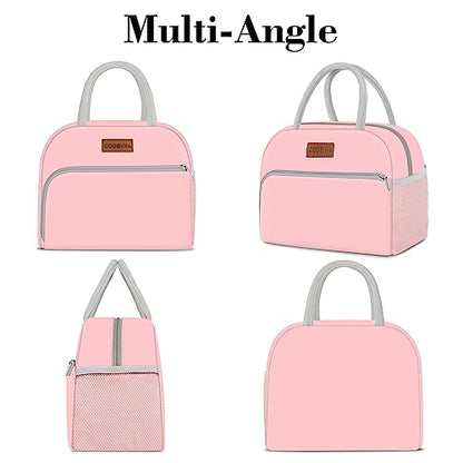 Coobiiya Lunch Bag for Women Men, Insulated Reusable Picnic Bag, 10.8"L x 6.3"W x 8.85"H, Pink - color: Pink