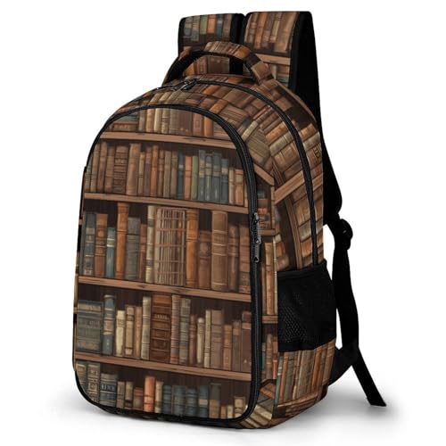 Library Bookshelf Book Backpack with Multiple Pockets, Large Capacity Laptop Backpack Unisex Durable Daypack for Travel, Work