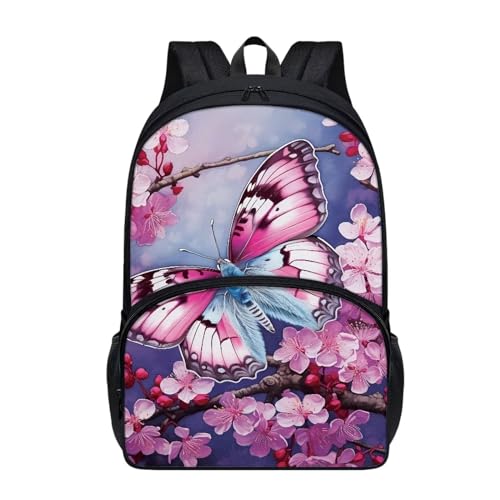 Talayituse Butterfly Cherry Blossom Print Backpacks for Teenager Girls Large Capacity School Bag 17 Inch Bookbag Daypack Lightweight Shoulder Packs with Side Pockets for Outdoor Hiking - color: Butterfly Cherry Blossom