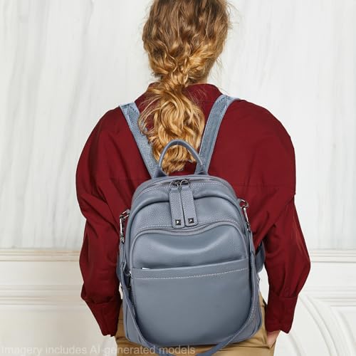 BOYATU Genuine Leather Backpack Purse for Women: Anti Theft Convertible Soft Backpacks - Elegant Womens Travel Backpack (03 Medium-Haze Blue) - color: 03 Medium-haze Blue