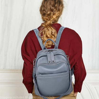BOYATU Genuine Leather Backpack Purse for Women: Anti Theft Convertible Soft Backpacks - Elegant Womens Travel Backpack (03 Medium-Haze Blue) - color: 03 Medium-haze Blue