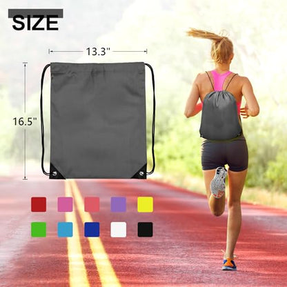 Grneric 50Pcs Drawstring Backpack Bulk Cinch Bag, Drawstring Bags Polyester for Gym Sports Beach Party Trip (Grey) - color: Grey