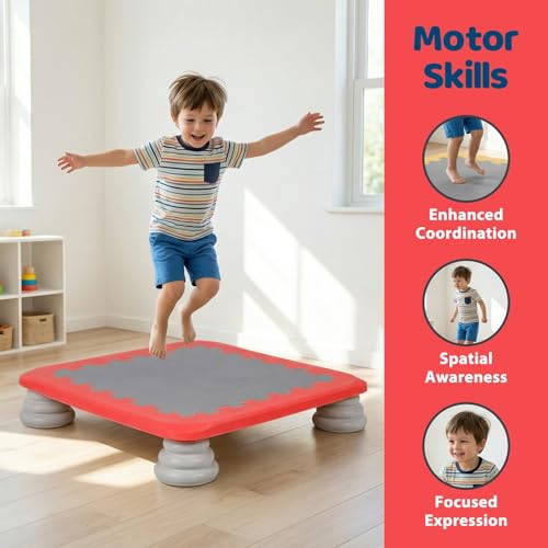 Mini Trampoline for Kids, Rebounder Bouncing Board with Non-Slip Base, Sensory Balance & Bounce Jumping Toy, Gift for 3-12 Boys & Girls Max Load 200 lbs - color: Red