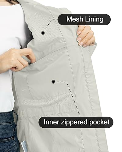 Outdoor Ventures Packable Rain Jacket Women Lightweight Waterproof Raincoat with Hood Cycling Bike Jacket - color: Ice Grey, size: X-Large