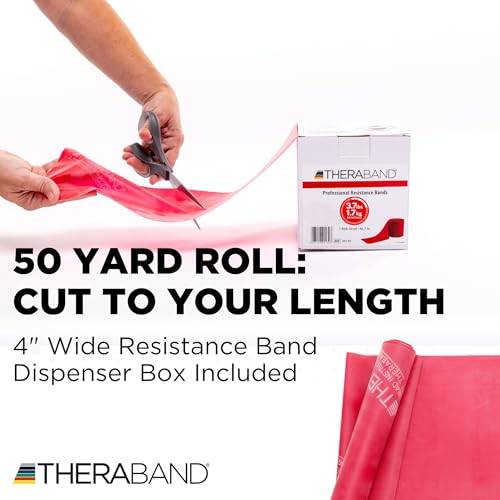 THERABAND Resistance Band, Red, Medium, 50-Yard Roll, Latex, Elastic Band for Exercise, Physical Therapy, Yoga, Pilates, Stretching, Home Workouts, Cut-to-Length, Color-Coded Levels - color: Red | Medium