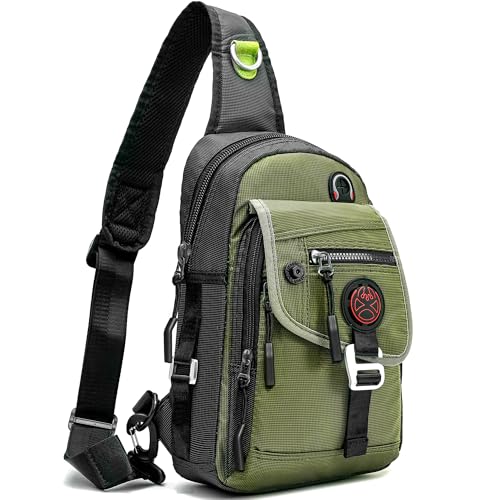 NICGID Sling Bag Chest Shoulder Backpack Crossbody Bags for Tablet Laptop Outdoor Hiking Men Women - color: Army Green-2629