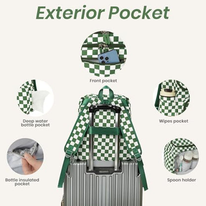 FHELAD Checkered Diaper Bag Backpack with Changing Pad & Stroller Clips, Large Travel Baby Diaper Bag for Newborn Moms, Baby Shower Gifts (Dark Green) - color: Dark Green