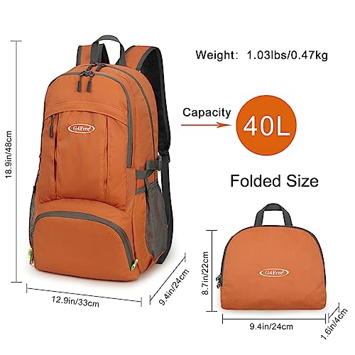 G4Free 40L Lightweight Packable Hiking Backpack, Waterproof Travel Daypack - color: Orange