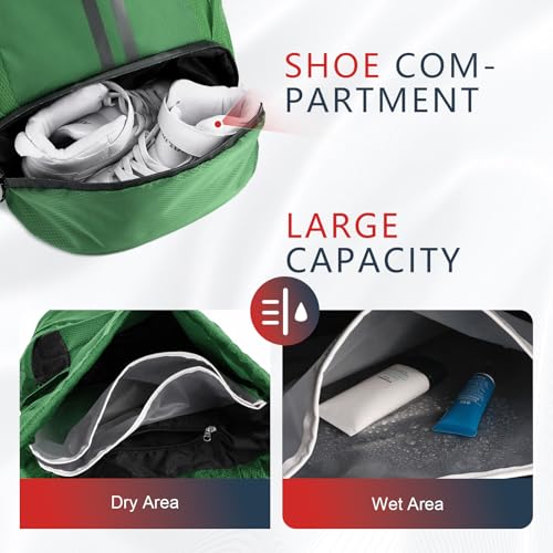 PinCute Drawstring Backpack for Women Men, Gym Bag for Soccer, Basketball, Swim, Beach, Water-Resistant Sports Backpack with Wet Pocket and Shoe Compartment, Dark Green - color: Dark Green