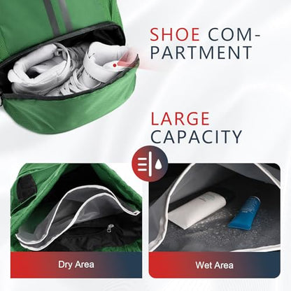 PinCute Drawstring Backpack for Women Men, Gym Bag for Soccer, Basketball, Swim, Beach, Water-Resistant Sports Backpack with Wet Pocket and Shoe Compartment, Dark Green - color: Dark Green