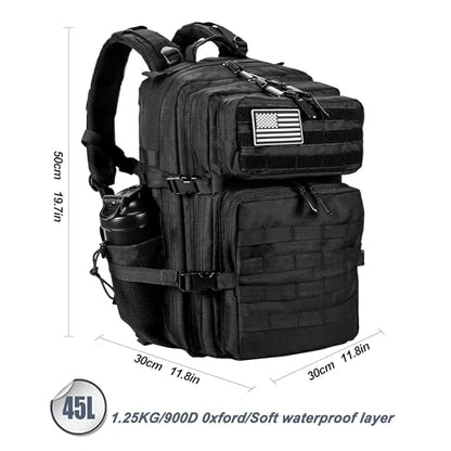 LHI Military Tactical Backpack for Men and Women 45L Army 3 Days Assault Pack Bag Large Rucksack with Molle System - Black - color: 1.0 Black