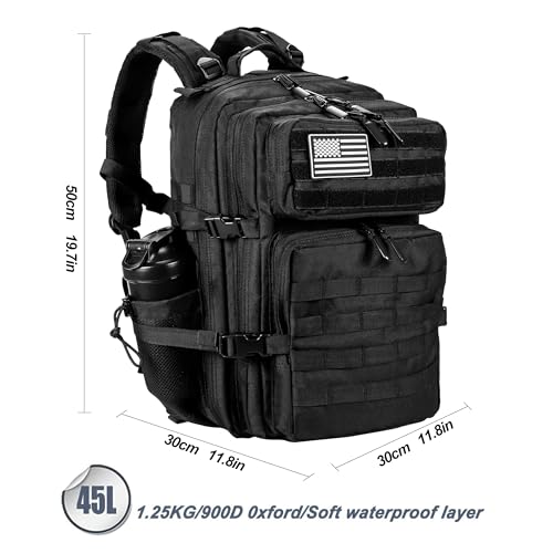 LHI Military Tactical Backpack for Men and Women 45L Army 3 Days Assault Pack Bag Large Rucksack with Molle System - Black - color: 1.0 Black