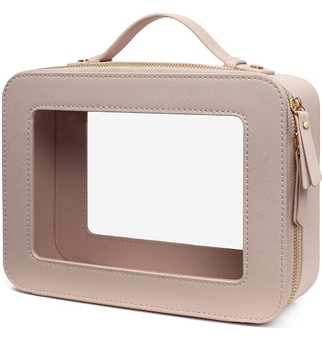LETGO Clear Makeup Bag Organizer,Travel Toiletry Bag Cosmetic Case for Women,Portable Beach Make Up Skincare Pouch Car Organizer Bag with Zippers for Essentials(Large-Nude) - color: 0-Large-Nude