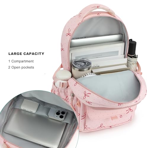Kids High Middle School Backpack for Girls Travel Kawaii Laptop Coquette Bow Bookbag,Pink Bow - color: Pink Bow