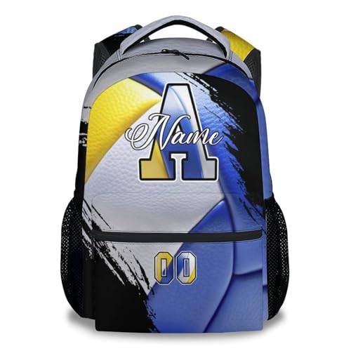 Mercuryelf Volleyball Backpack for Girls - Custom Name Kids School Bookbag for Teen Athlete and Volleyball Team - color: Blue