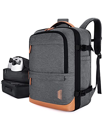 BAGSMART 37L Compression Travel Backpack, Expandable Carry On Backpack with Packing Cubes, Water Resistant Weekender Backpack Fits 17 Inch laptop, Luggage Daypack with Shoe Bag, Grey - color: Grey