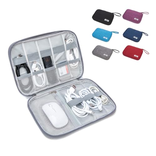 Electronics Organizer Travel Case - Water-Resistant Tech Bag for Cables, Chargers & Cord Management - Small Portable Pouch for Travel Accessories, Gear Bag for Airplane & Business - color: gray