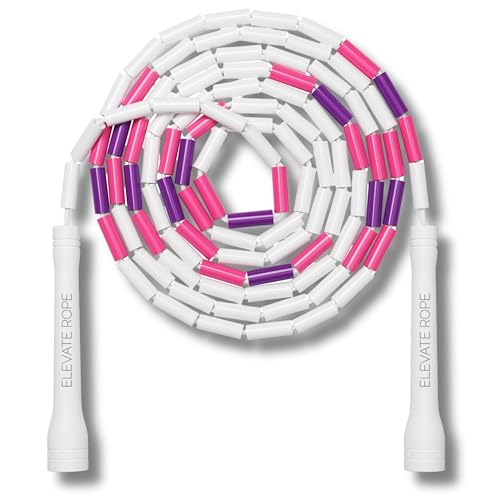 Pro-Grade Beaded Jump Rope for Beginners - color: White/Purple/Pink
