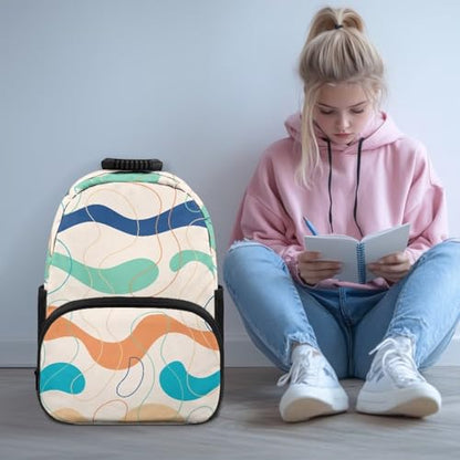 Abstract Line Stripe Print Large Capacity 17 Inch Laptop Backpack for Men & Women - Durable Water Resistant College School Bookbag, Front Zipper Pocket & Side Water Bottle Pockets - color: Abstract Line Stripe Print