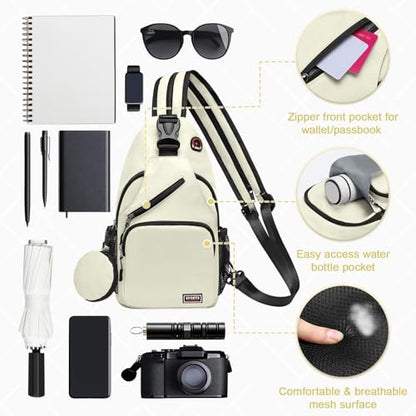 Convertible Sling Bag with Coin Pocket, 11" Tablet Crossbody Mini Backpack with Headphone Jack Casual Pack for Women Men Travel, White - color: White, size: Large