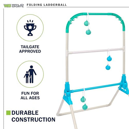 Wild Sports Folding Ladderball Set - Lightweight and Portable Outdoor Game - Includes 6 Bolos - color: White/Mint/Light Blue