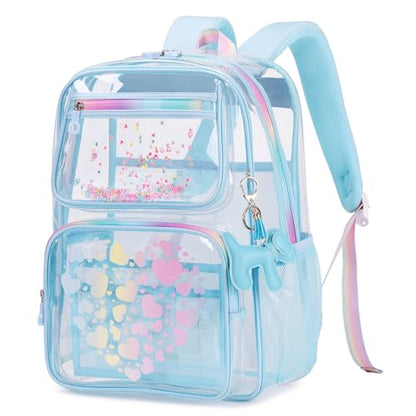 MOONBABY Clear Backpack for School Girls, Heavy Duty TPU Transparent Backpack Stadium Events Approved, Clear Bookbag - color: Blue