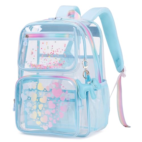 MOONBABY Clear Backpack for School Girls, Heavy Duty TPU Transparent Backpack Stadium Events Approved, Clear Bookbag - color: Blue