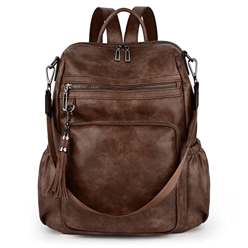 UTO Women Backpack Purse Leather Vegan Ladies Fashion Designer Rucksack Convertible Travel Shoulder Bag with Tassel - color: 01226 Coffee, size: Large